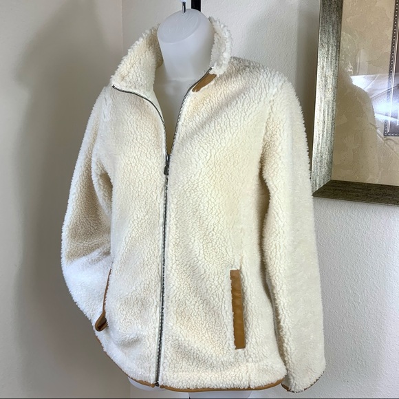 ORVIS Cozy Teddy Bear Sherpa Jacket Leather Patch - Picture 5 of 12